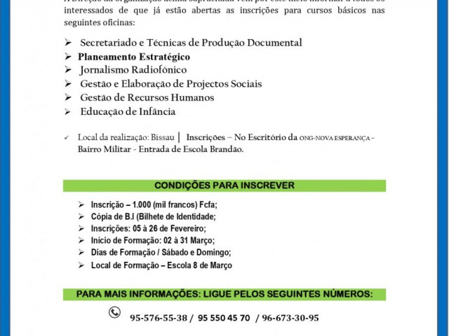 Formação, Cursos - Formação, Bissau