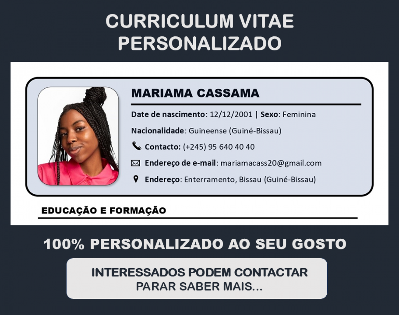 CURRICULUM VITAE PERSONALIZADO, Outros Serviços, Bissau