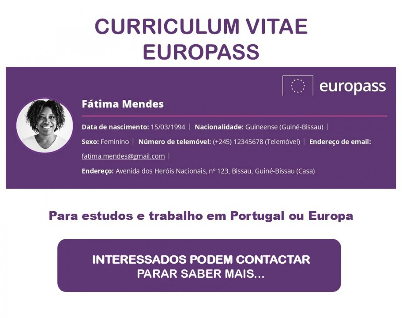 CURRICULUM VITAE EUROPASS, Serviços de Turismo, Bissau