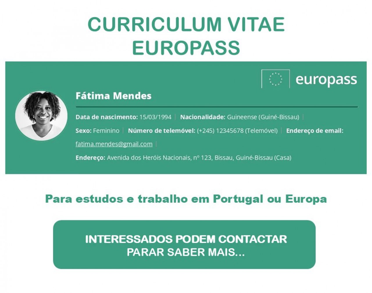 CURRICULUM VITAE EUROPASS, Serviços de Turismo, Bissau