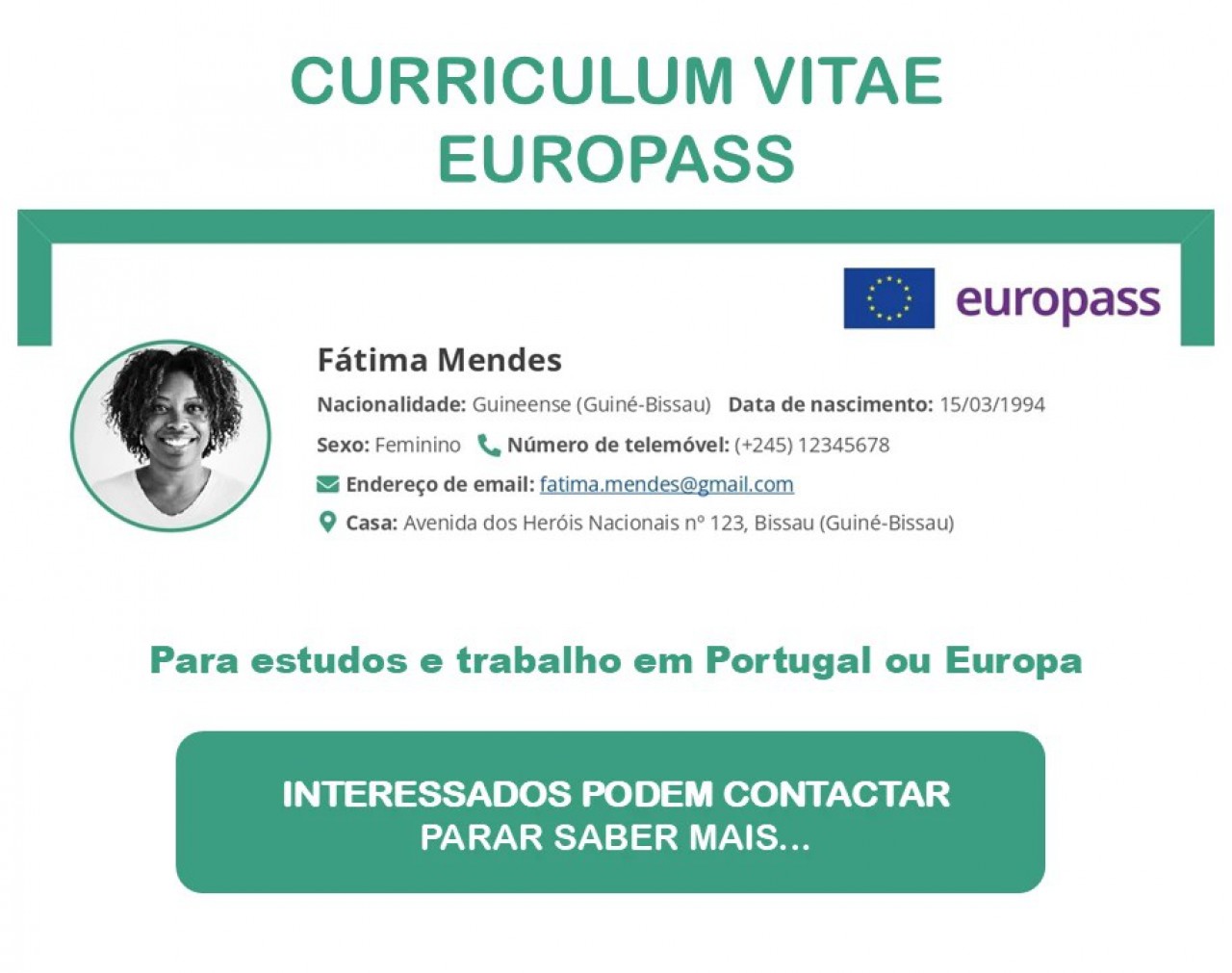 CURRICULUM VITAE EUROPASS, Serviços de Turismo, Bissau