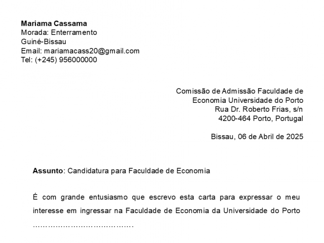 CARTA FORMAL, Serviços de Negócios, Bissau