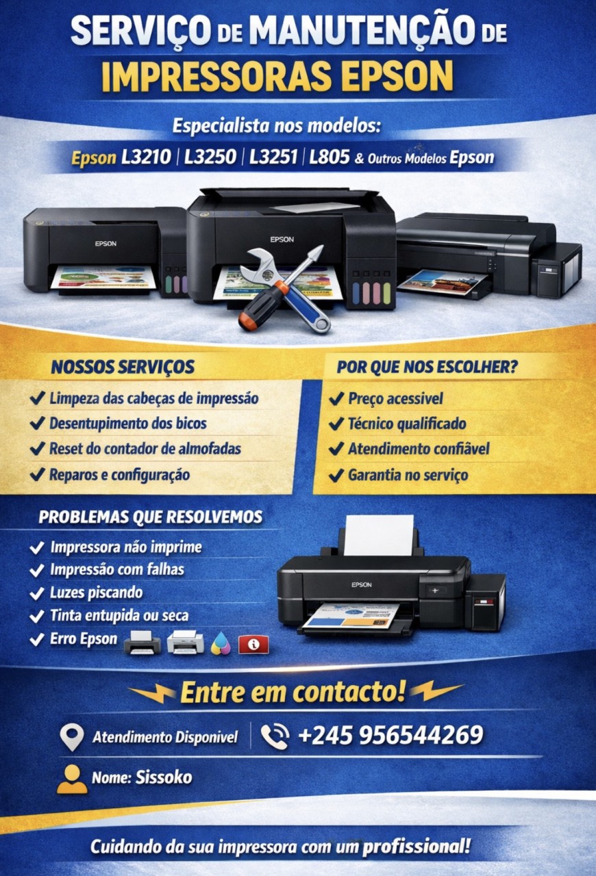MANUTENÇÃO DE IMPRESSORAS EPSON, Eletrônicos para Escritório, Bissau