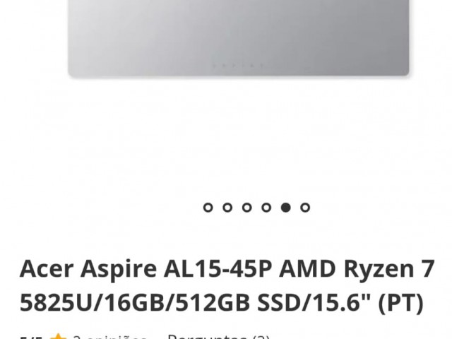 Acer Aspire AL15-45P AMD Ryzen 7 5825U/16GB/512GB SSD/1, Computadores - Laptops, Bissau